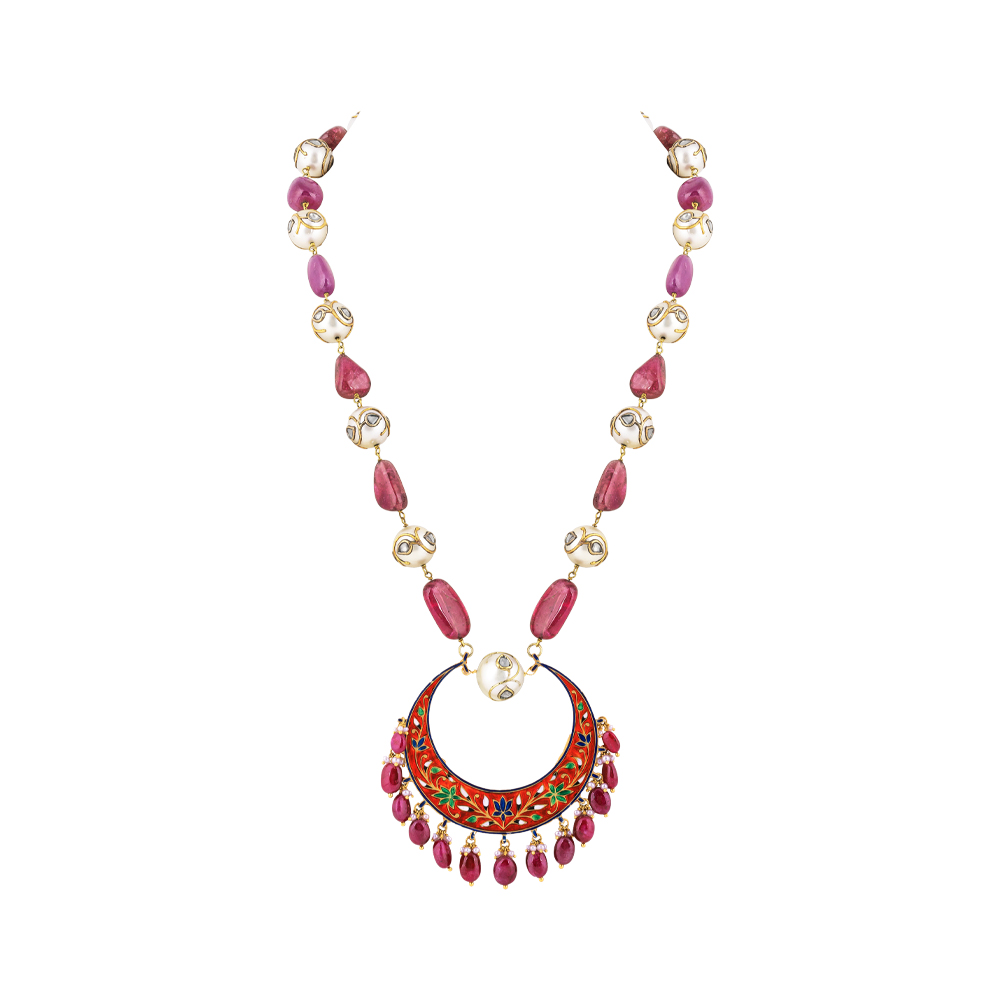 Necklace with Chandbali Polki Pendant & Jadau Southsea Beads